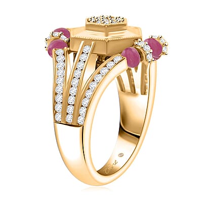 Clarte Prismatic Collection Ruby and Moissanite 1.85 ctw Ring in Vermeil Yellow Gold Over Sterling Silver (Size 6.0)