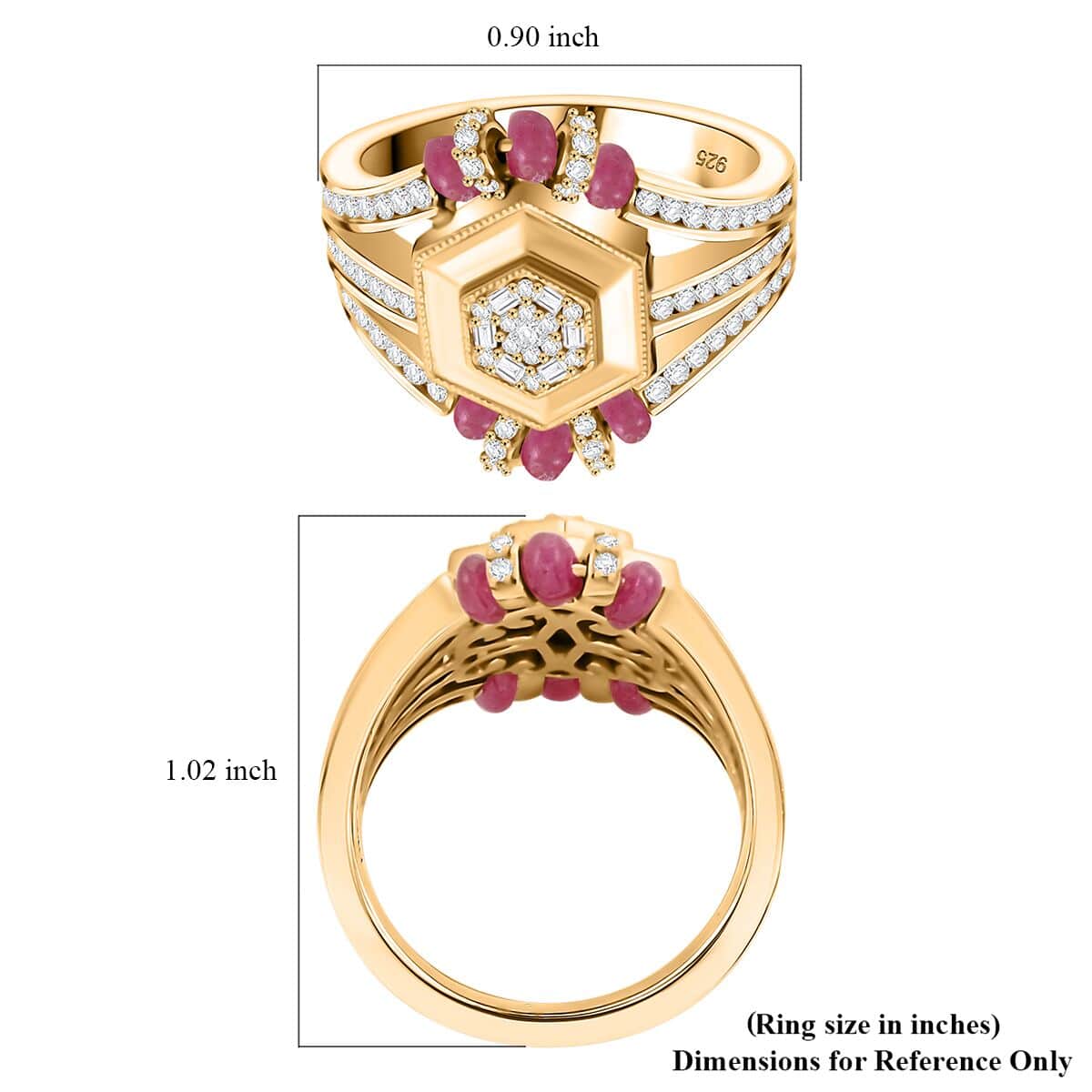 Clarte Prismatic Collection Ruby and Moissanite 1.85 ctw Ring in Vermeil Yellow Gold Over Sterling Silver (Size 6.0) image number 4