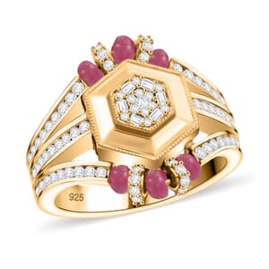Clarte Prismatic Collection Ruby and Moissanite 1.85 ctw Ring in Vermeil Yellow Gold Over Sterling Silver (Size 7.0)