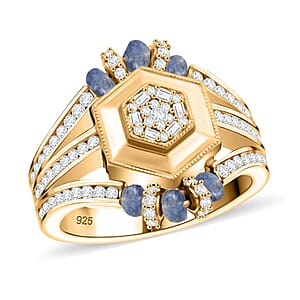 Clarte Prismatic Collection Blue Sapphire and Moissanite 1.85 ctw Ring in Vermeil Yellow Gold Over Sterling Silver (Size 9.0)