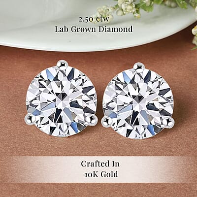 SGL Certified Luxuriant Lab Grown Diamond E-F VS 2.50 ctw Solitaire Stud Earrings in 10K White Gold