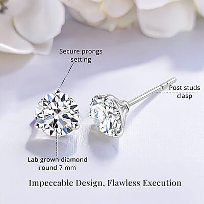 SGL Certified Luxuriant Lab Grown Diamond E-F VS 2.50 ctw Solitaire Stud Earrings in 10K White Gold