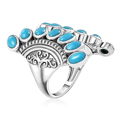 Artisan Crafted Sleeping Beauty Turquoise 3.90 ctw Ring in Black Oxidized Sterling Silver (Size 10.0)