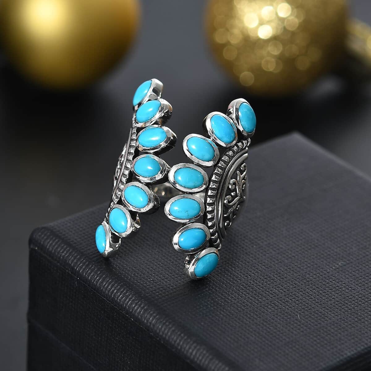 Artisan Crafted Sleeping Beauty Turquoise 3.90 ctw Ring in Black Oxidized Sterling Silver (Size 7.0) image number 1