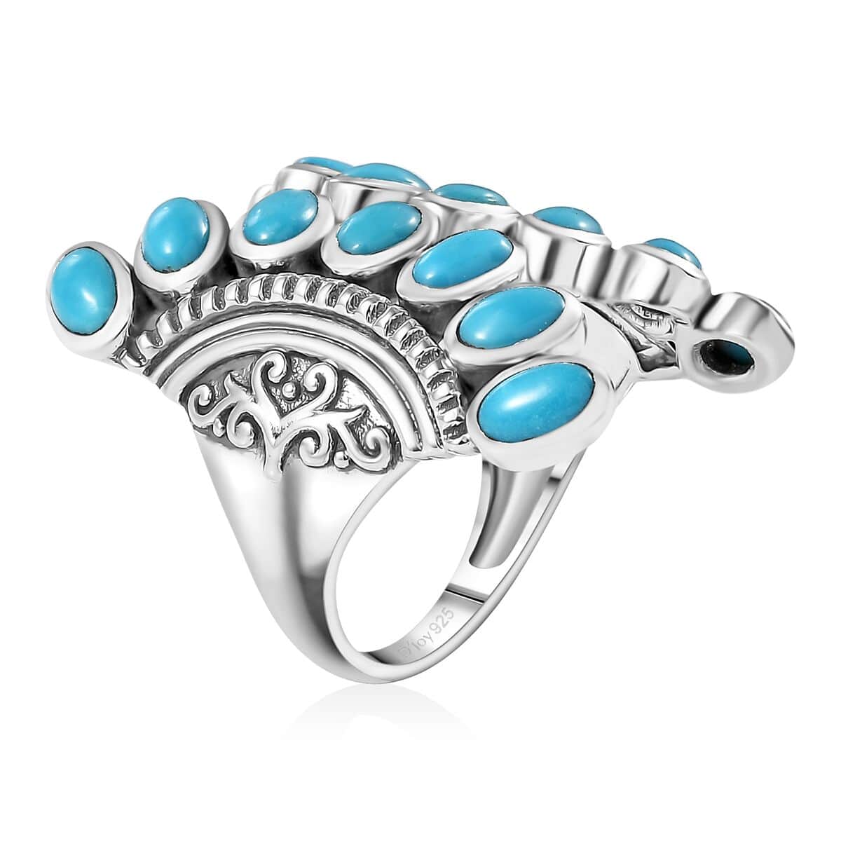 Artisan Crafted Sleeping Beauty Turquoise 3.90 ctw Ring in Black Oxidized Sterling Silver (Size 7.0) image number 3