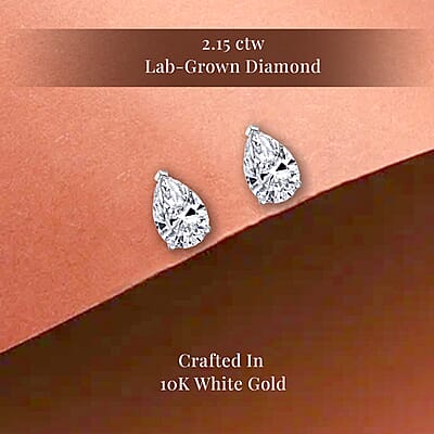 Certified Luxuriant Lab Grown Diamond E-F VS 2.15 ctw Solitaire Stud Earrings in 10K White Gold