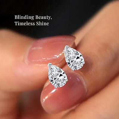 Certified Luxuriant Lab Grown Diamond E-F VS 2.15 ctw Solitaire Stud Earrings in 10K White Gold