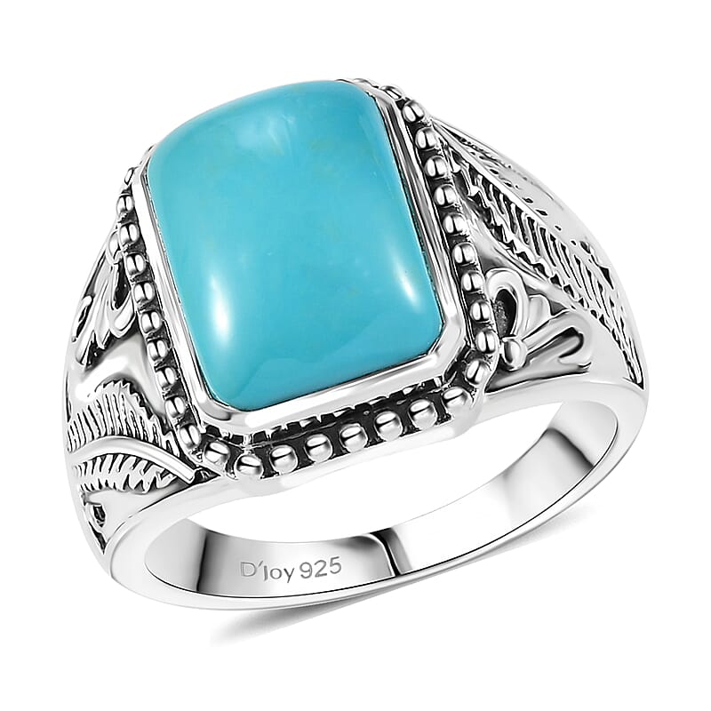 D'Joy Artisan Crafted Premium Sleeping Beauty Turquoise 5.65 ctw Men's Ring in Black Oxidized Sterling Silver (Size 10.0)