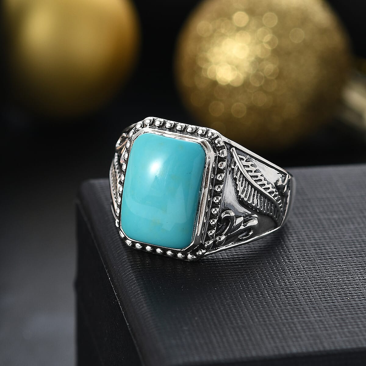 D'Joy Artisan Crafted Premium Sleeping Beauty Turquoise 5.65 ctw Men's Ring in Black Oxidized Sterling Silver (Size 12.0) image number 1