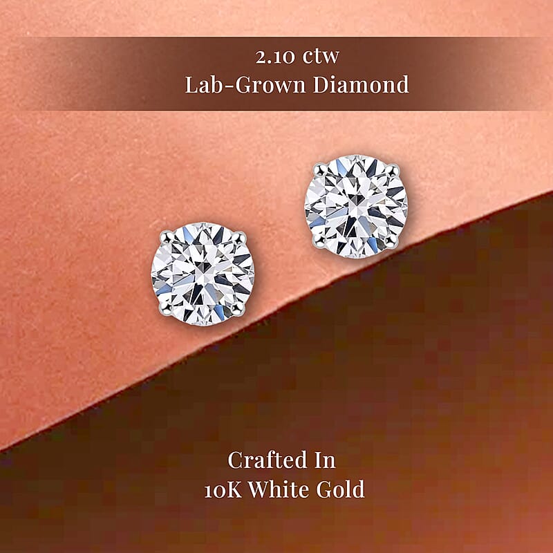 IGI Certified Luxuriant Lab Grown Diamond E-F VS 2.10 ctw Solitaire Stud Earrings in 10K White Gold