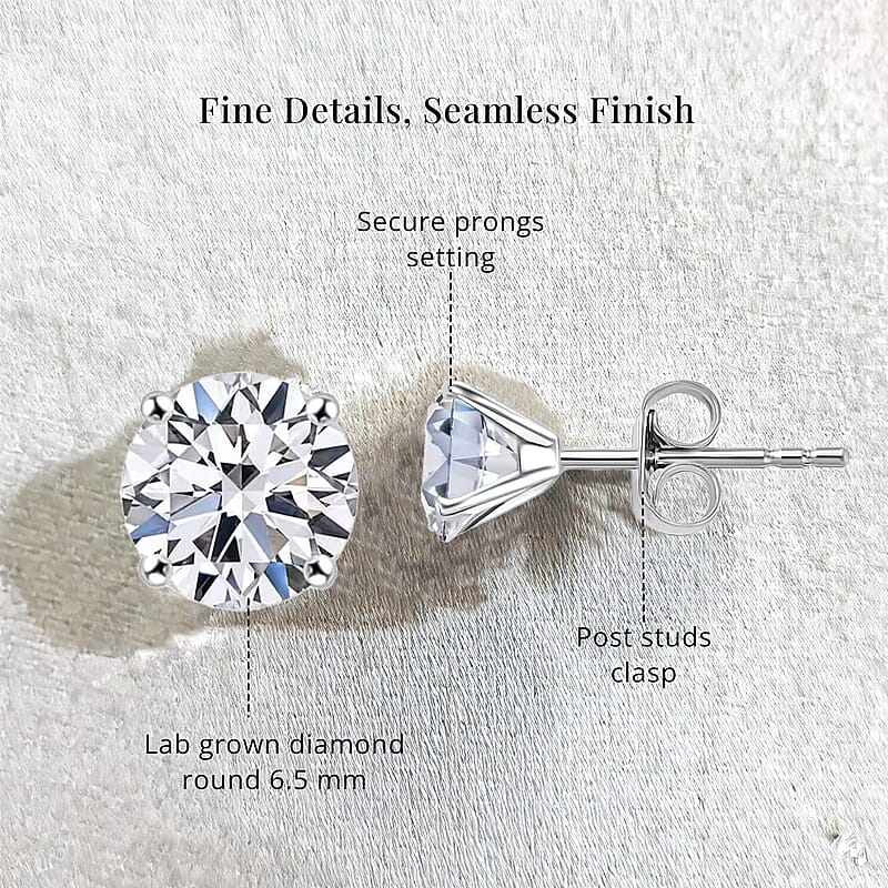 IGI Certified Luxuriant Lab Grown Diamond E-F VS 2.10 ctw Solitaire Stud Earrings in 10K White Gold