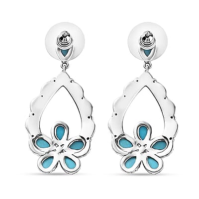 D'Joy Artisan Crafted Sleeping Beauty Turquoise 5.20 ctw Floral Earrings in Black Oxidized Sterling Silver