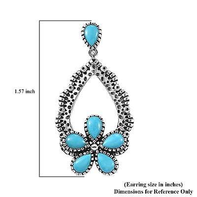 D'Joy Artisan Crafted Sleeping Beauty Turquoise 5.20 ctw Floral Earrings in Black Oxidized Sterling Silver
