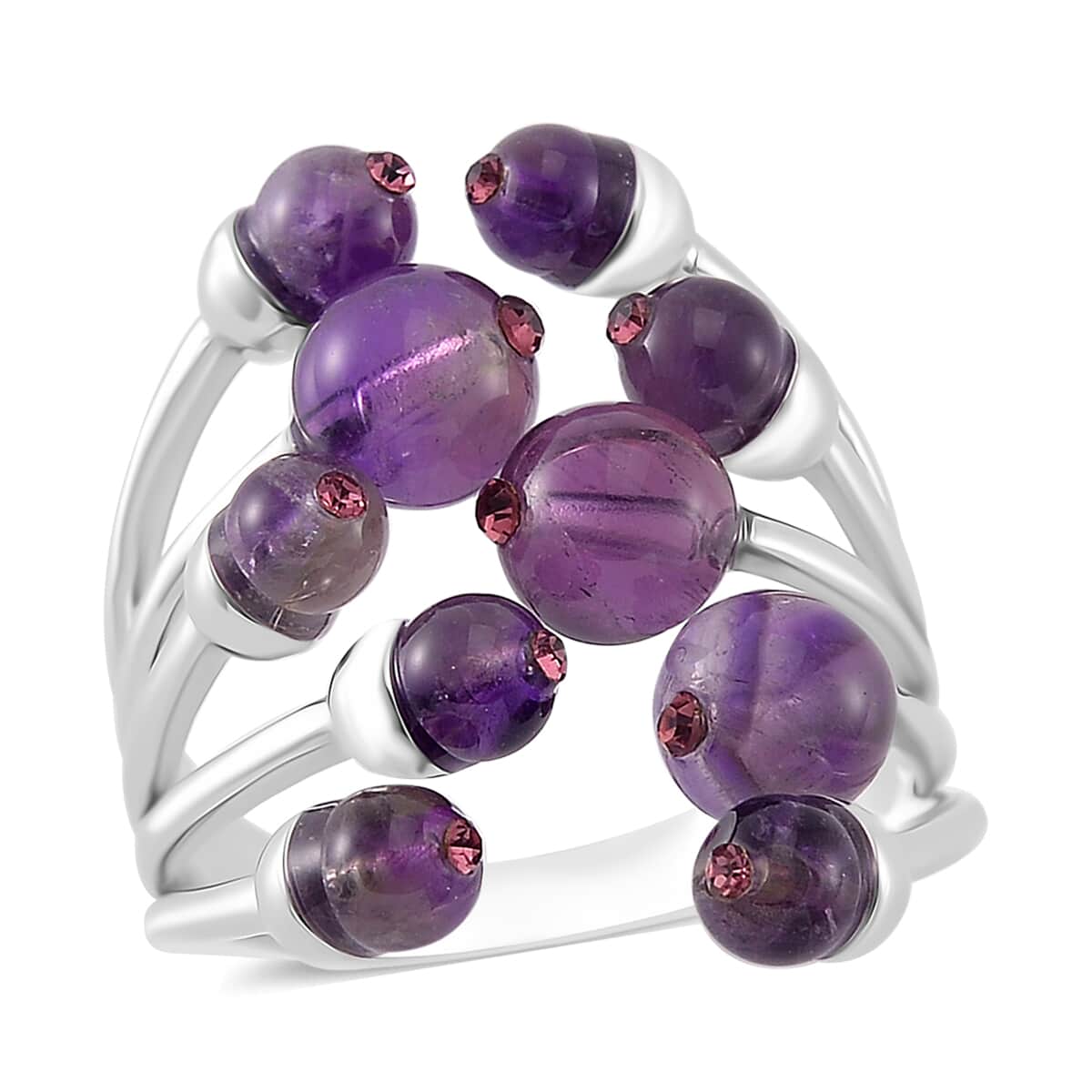 African Amethyst and Purple Austrian Crystal 3.00 ctw Adjustable Ring in Silvertone (Size 7-9) image number 0