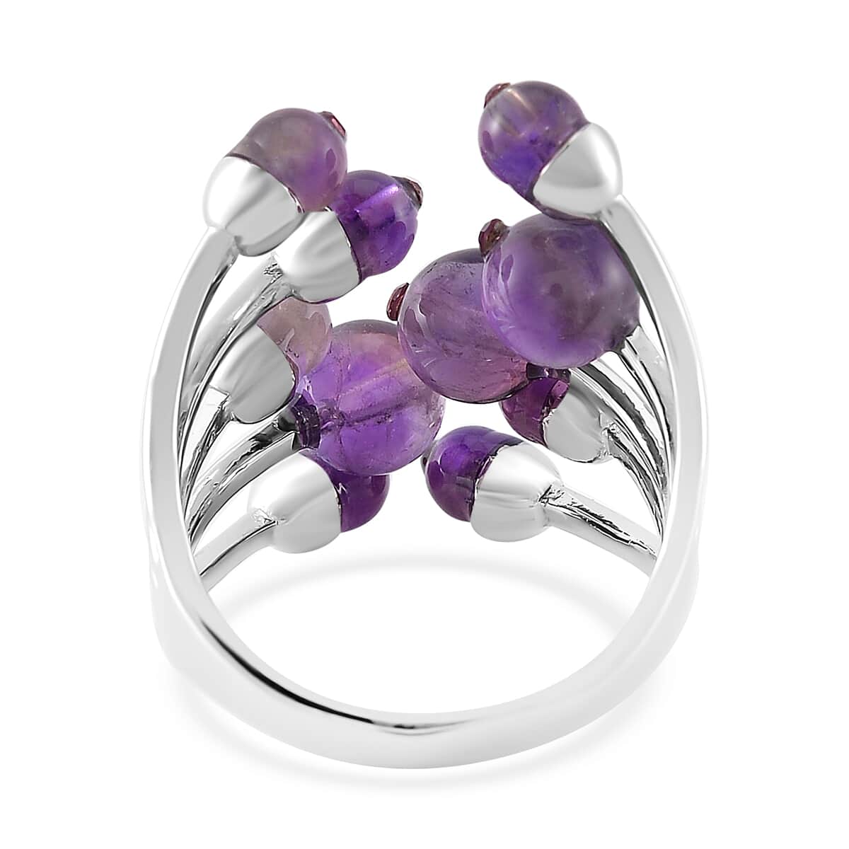 African Amethyst and Purple Austrian Crystal 3.00 ctw Adjustable Ring in Silvertone (Size 7-9) image number 4