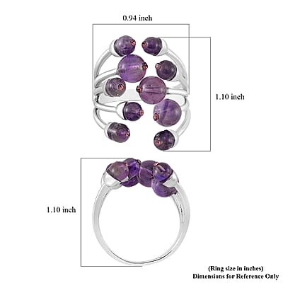 African Amethyst and Purple Austrian Crystal 3.00 ctw Adjustable Ring in Silvertone (Size 7-9)
