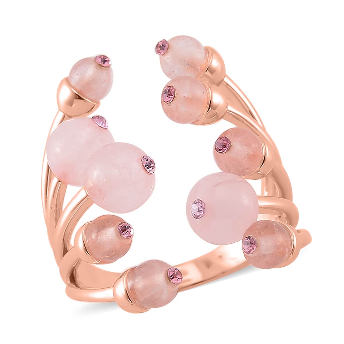 Galilea Rose Quartz and Pink Austrian Crystal 3.00 ctw Adjustable Ring in Silvertone (Size 7-9) image number 0