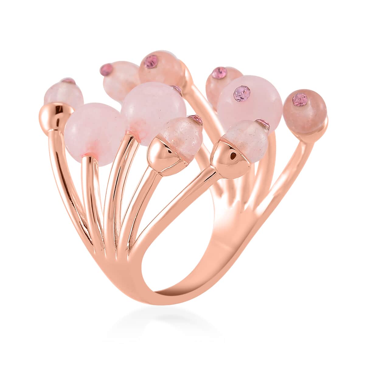 Galilea Rose Quartz and Pink Austrian Crystal 3.00 ctw Adjustable Ring in Silvertone (Size 7-9) image number 3