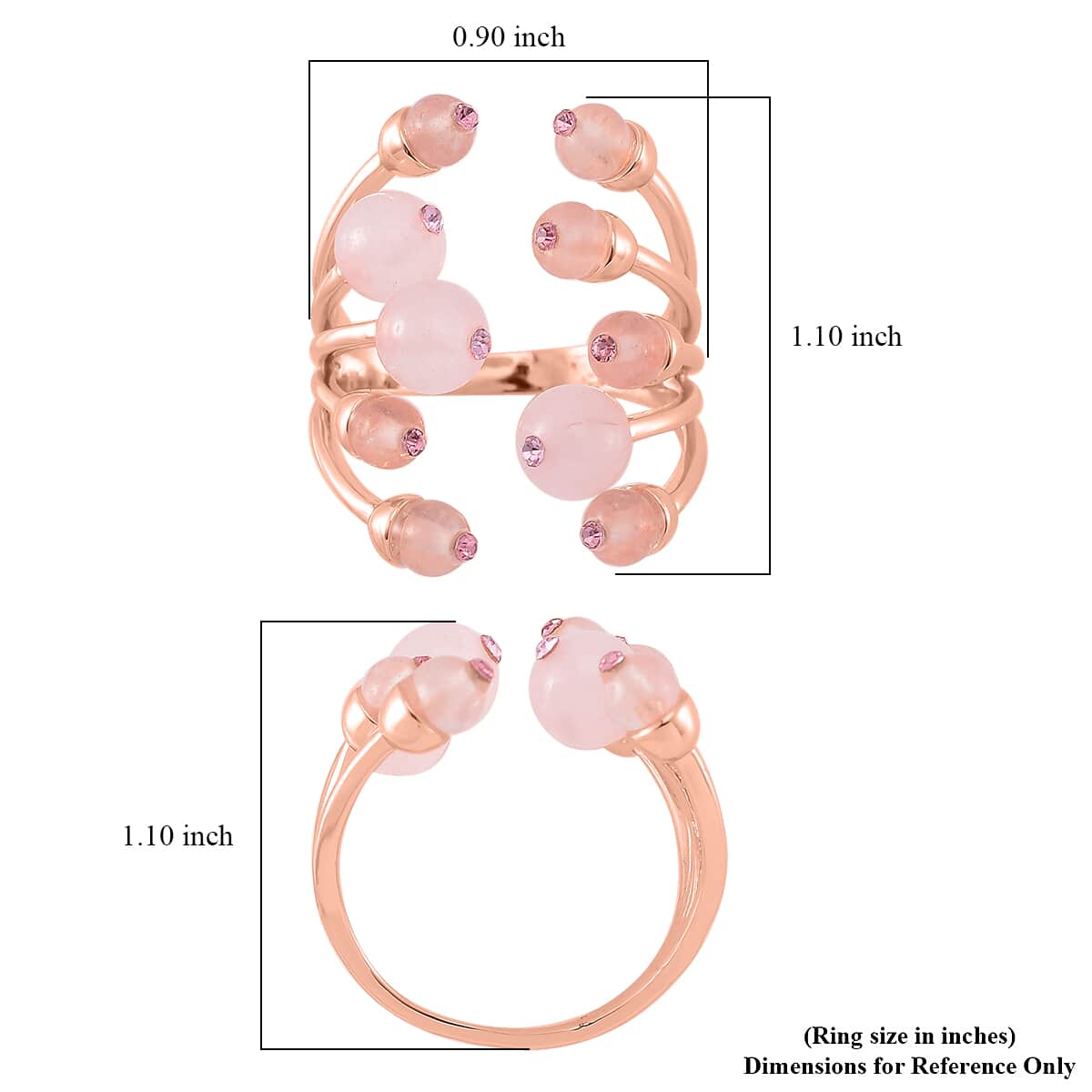 Galilea Rose Quartz and Pink Austrian Crystal 3.00 ctw Adjustable Ring in Silvertone (Size 7-9) image number 5