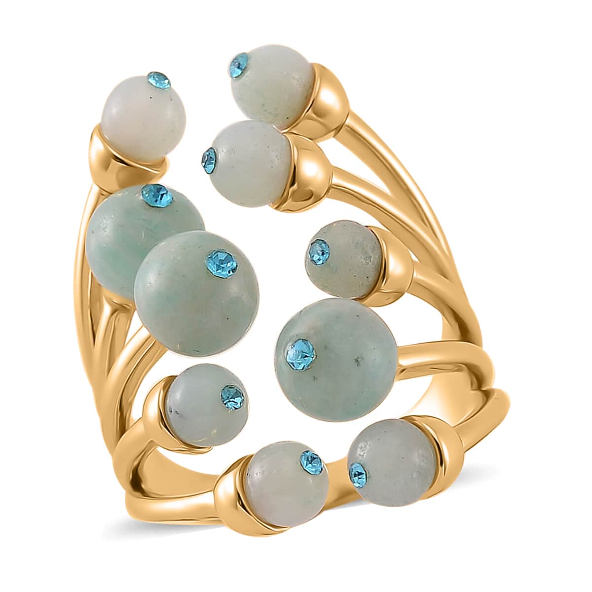 Amazonite and Blue Austrian Crystal 3.00 ctw Adjustable Ring in Silvertone (Size 7-9) image number 0