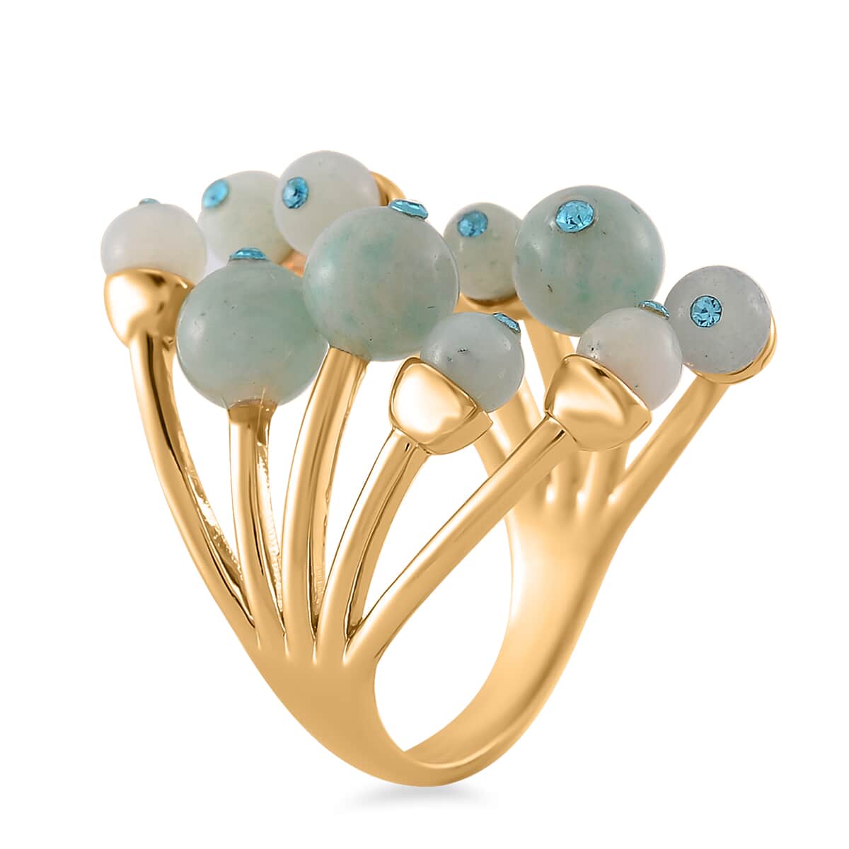 Amazonite and Blue Austrian Crystal 3.00 ctw Adjustable Ring in Silvertone (Size 7-9) image number 3