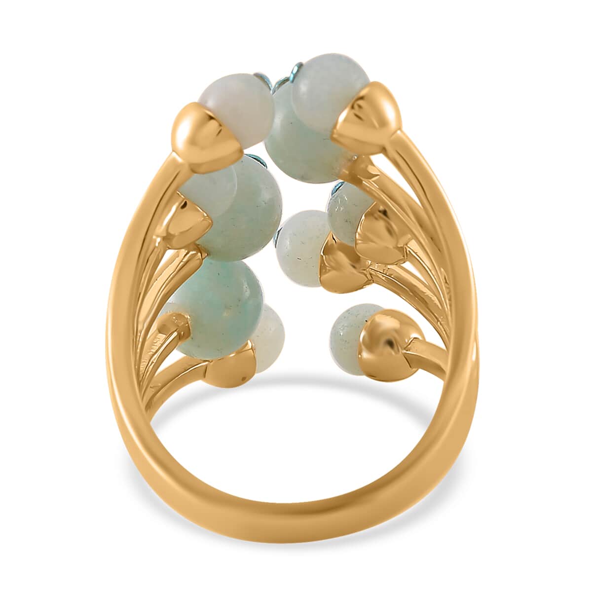 Amazonite and Blue Austrian Crystal 3.00 ctw Adjustable Ring in Silvertone (Size 7-9) image number 4