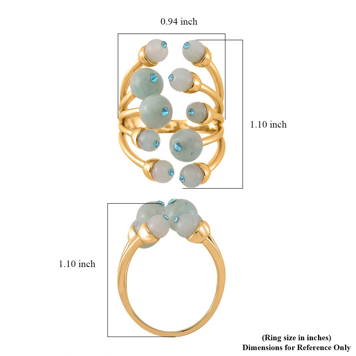 Amazonite and Blue Austrian Crystal 3.00 ctw Adjustable Ring in Silvertone (Size 7-9) image number 5