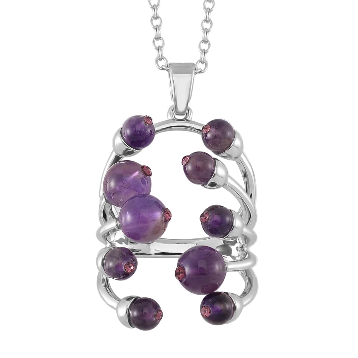 African Amethyst and Purple Austrian Crystal 3.00 ctw Pendant Necklace in Silvertone 20 Inches image number 0