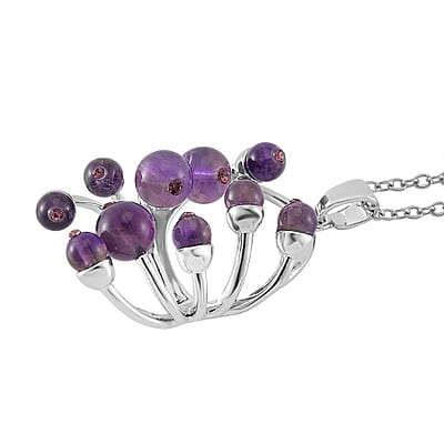 African Amethyst and Purple Austrian Crystal 3.00 ctw Pendant Necklace in Silvertone 20 Inches