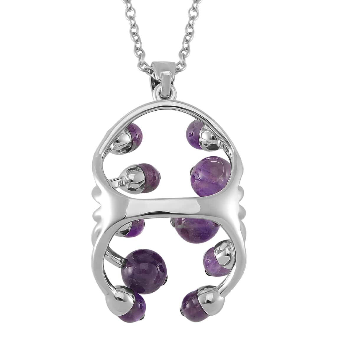 African Amethyst and Purple Austrian Crystal 3.00 ctw Pendant Necklace in Silvertone 20 Inches image number 4