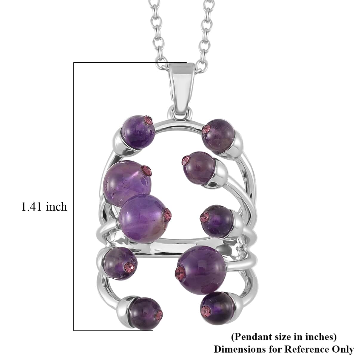 African Amethyst and Purple Austrian Crystal 3.00 ctw Pendant Necklace in Silvertone 20 Inches image number 6