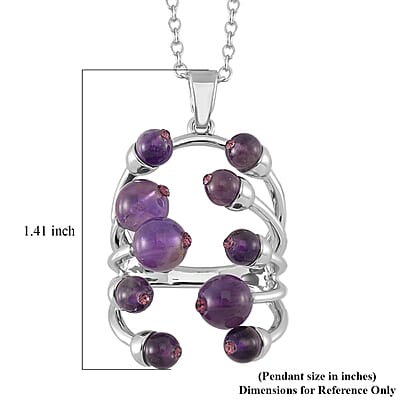 African Amethyst and Purple Austrian Crystal 3.00 ctw Pendant Necklace in Silvertone 20 Inches
