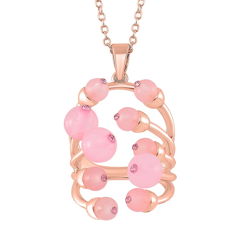 Galilea Rose Quartz and Pink Austrian Crystal 3.00 ctw Necklace in Rosetone 20 Inches
