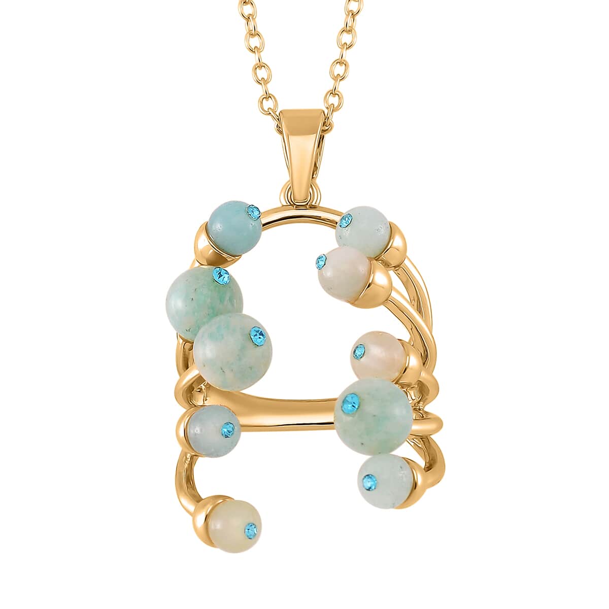 Amazonite and Blue Austrian Crystal 3.00 ctw Necklace in Goldtone 20 Inches image number 0