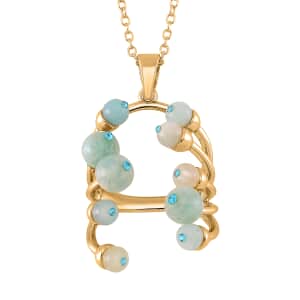 Amazonite and Blue Austrian Crystal 3.00 ctw Necklace in Goldtone 20 Inches