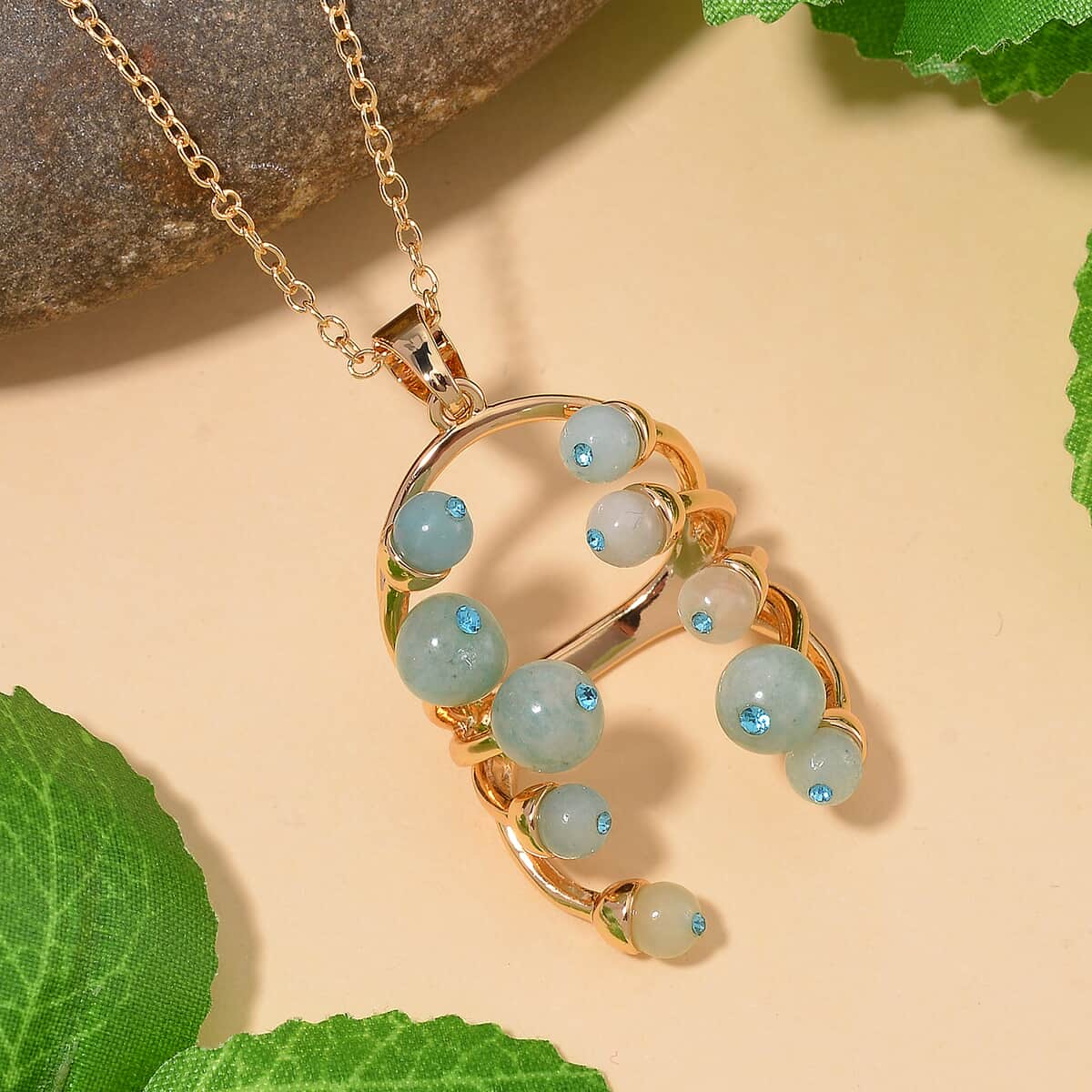 Amazonite and Blue Austrian Crystal 3.00 ctw Necklace in Goldtone 20 Inches image number 1