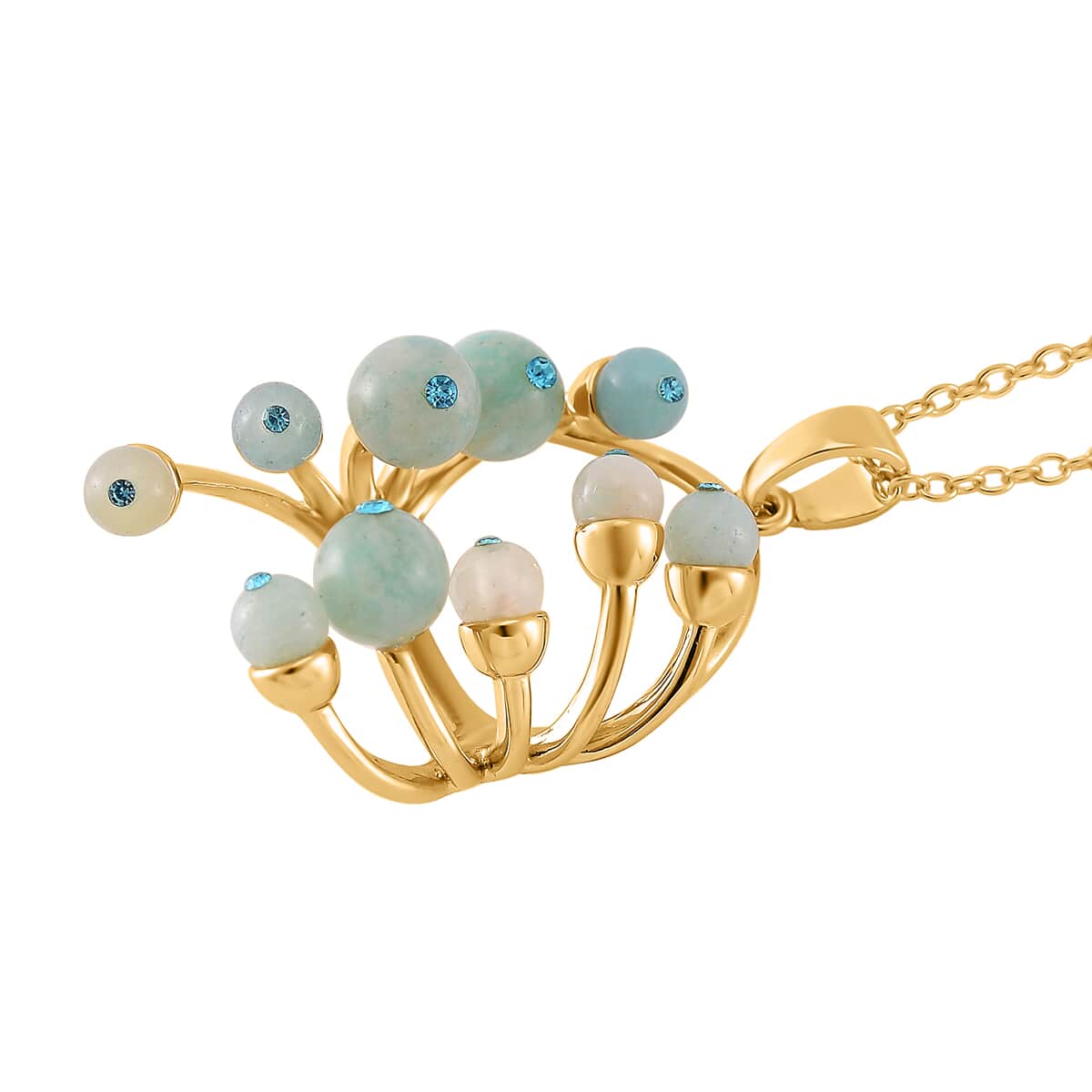 Amazonite and Blue Austrian Crystal 3.00 ctw Necklace in Goldtone 20 Inches image number 3