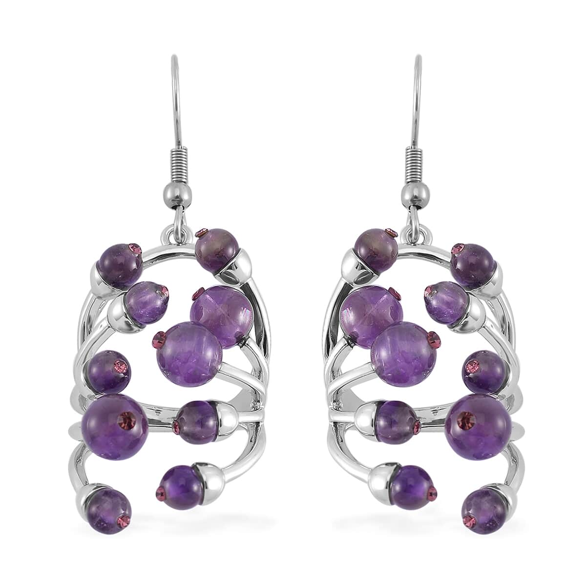 African Amethyst and Purple Austrian Crystal 3.00 ctw Earrings in Silvertone image number 0