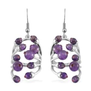 African Amethyst and Purple Austrian Crystal 3.00 ctw Earrings in Silvertone