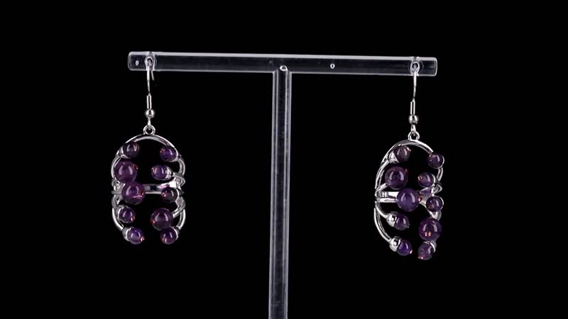 African Amethyst, Purple Austrian Crystal Earrings in Silvertone 3.00 ctw