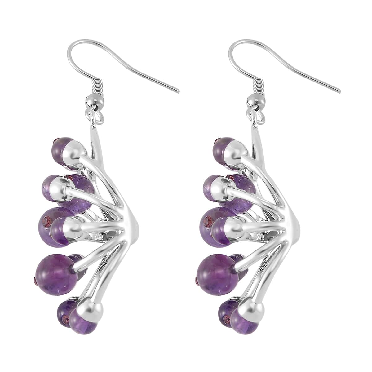 African Amethyst and Purple Austrian Crystal 3.00 ctw Earrings in Silvertone image number 3