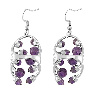 African Amethyst and Purple Austrian Crystal 3.00 ctw Earrings in Silvertone