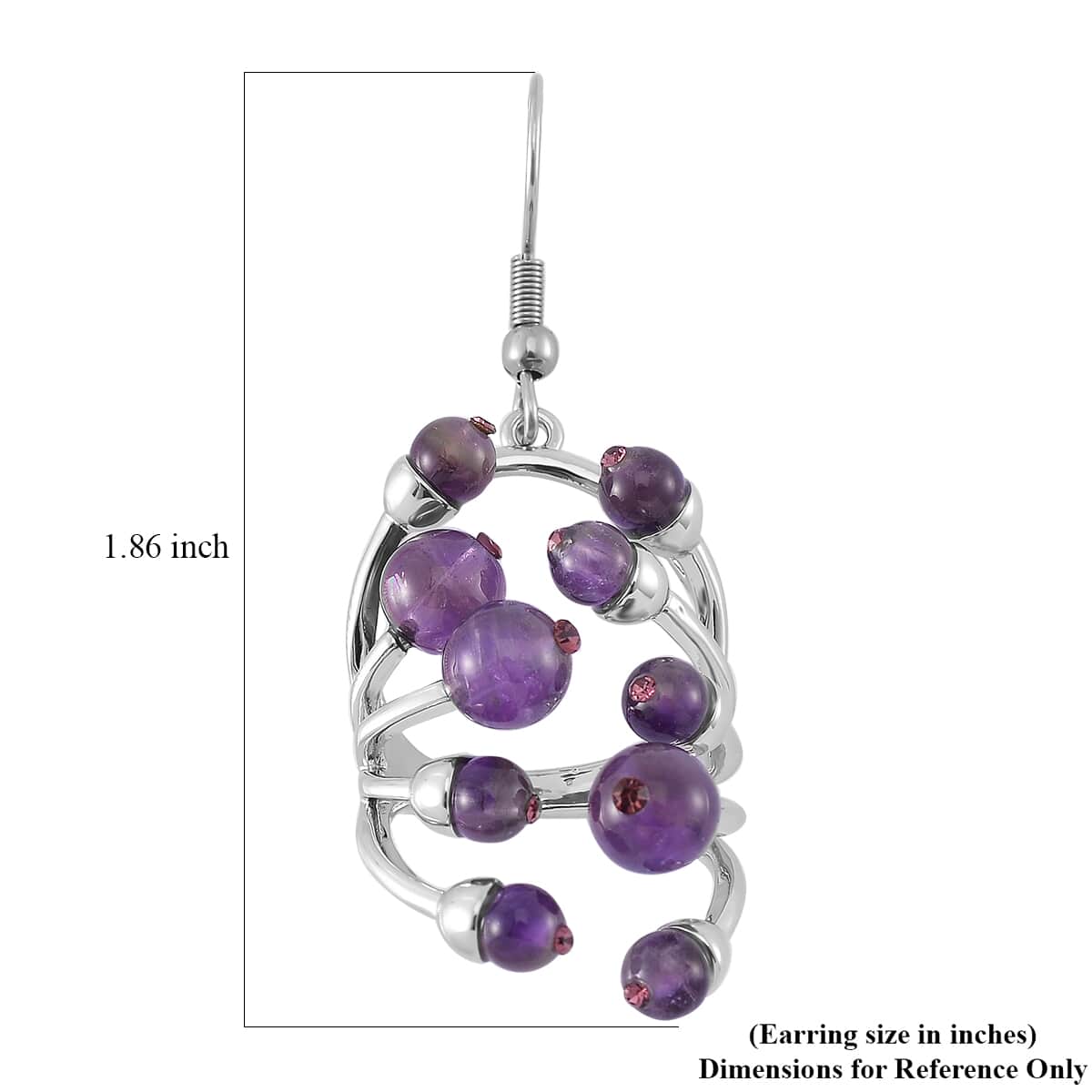 African Amethyst and Purple Austrian Crystal 3.00 ctw Earrings in Silvertone image number 5