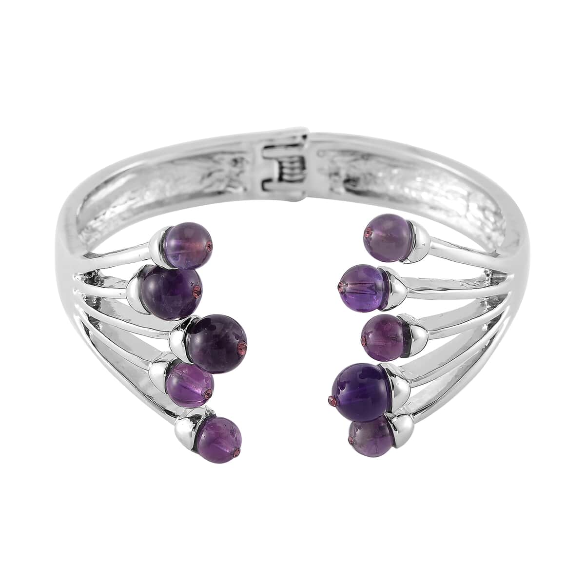 African Amethyst and Purple Austrian Crystal 3.00 ctw Cuff Bracelet in Silvertone (7.00 In) image number 0