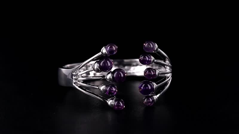 African Amethyst, Purple Austrian Crystal Bangle Bracelet in Silvertone (7.00 In) 3.00 ctw