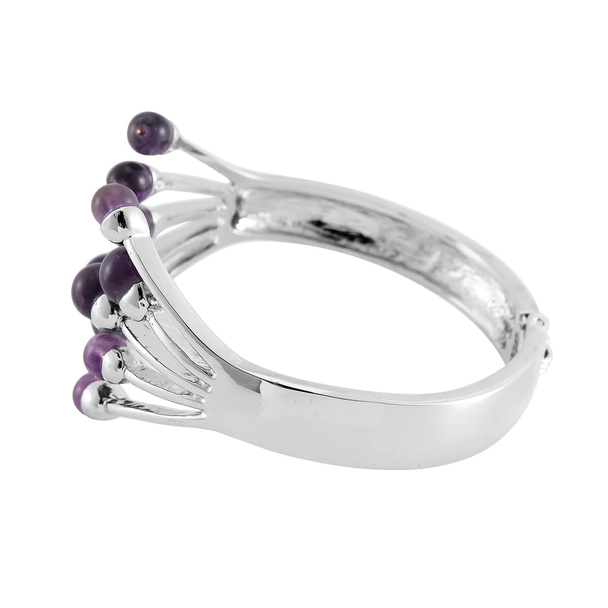 African Amethyst and Purple Austrian Crystal 3.00 ctw Cuff Bracelet in Silvertone (7.00 In) image number 3