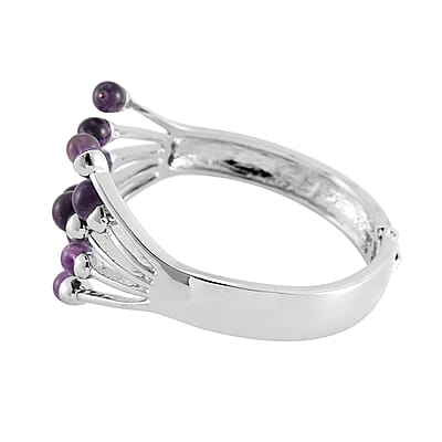 African Amethyst and Purple Austrian Crystal 3.00 ctw Cuff Bracelet in Silvertone (7.00 In)