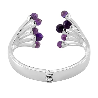 African Amethyst and Purple Austrian Crystal 3.00 ctw Cuff Bracelet in Silvertone (7.00 In)