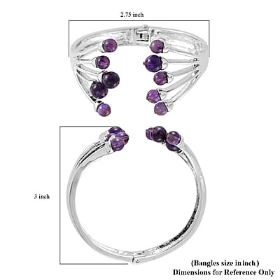 African Amethyst and Purple Austrian Crystal 3.00 ctw Cuff Bracelet in Silvertone (7.00 In)