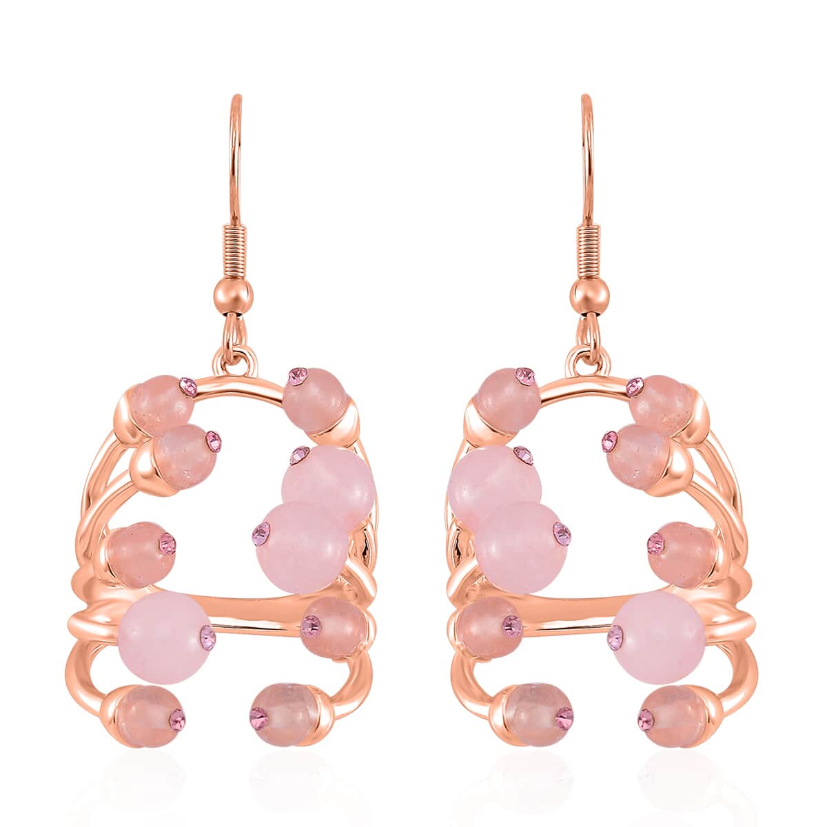 Galilea Rose Quartz and Pink Austrian Crystal 3.00 ctw Earrings in Rosetone image number 0